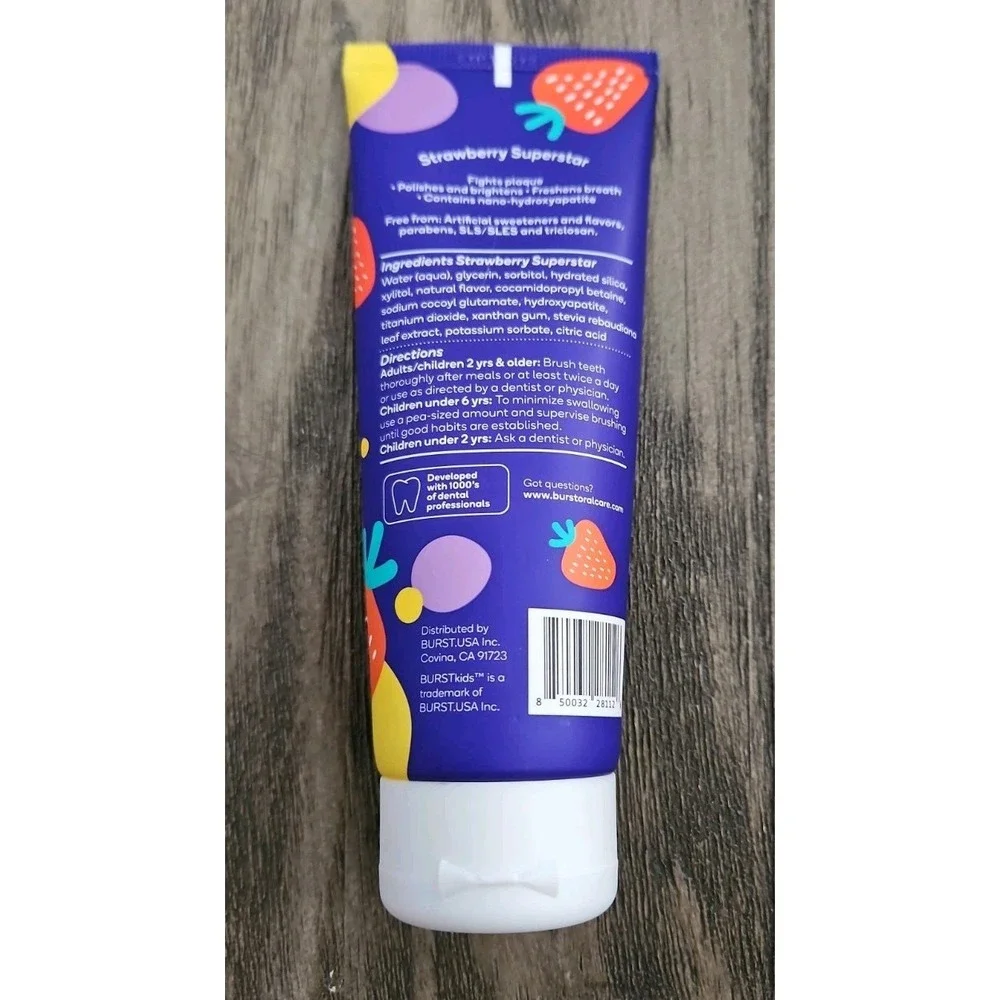 Burst Kids Brush Head Set Of 2, 90 Flossables And Strawberry Toothpaste